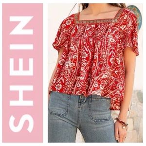 SHEIN Paisley Print Square Neck Top Size XLarge